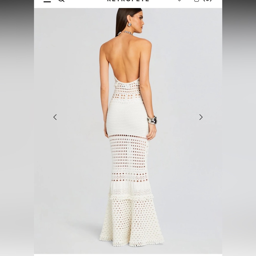Retrofete White Crochet Halter Maxi Dress - Picture 4 of 6